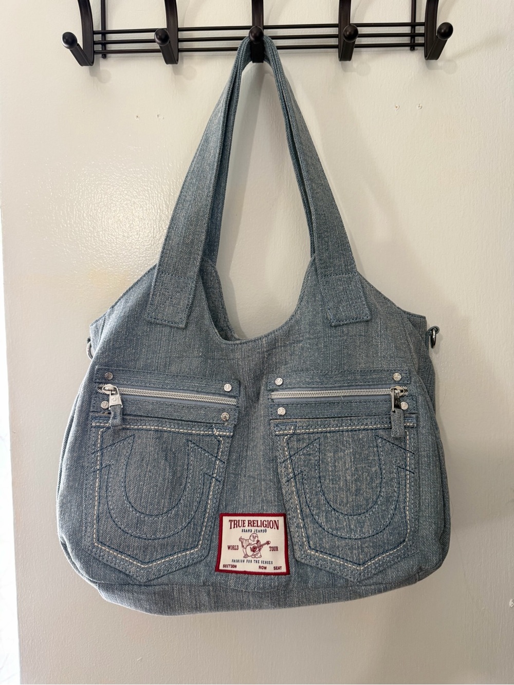 True Religion Light Blue Denim Shoulder Tote